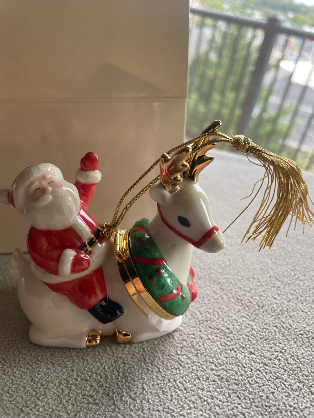 vintage hand-painted Lenox Santa and Reindeer Ornament